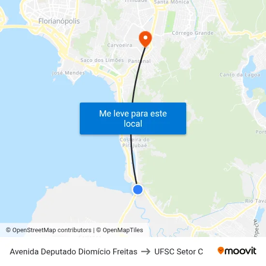 Avenida Deputado Diomício Freitas to UFSC Setor C map