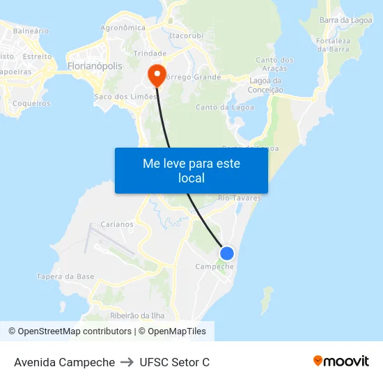 Avenida Campeche to UFSC Setor C map