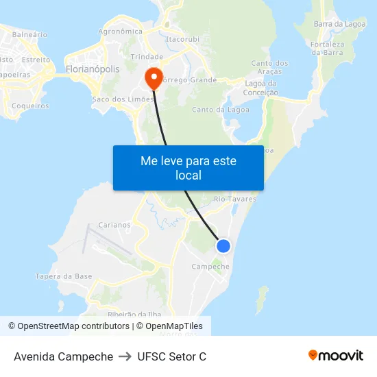 Avenida Campeche to UFSC Setor C map