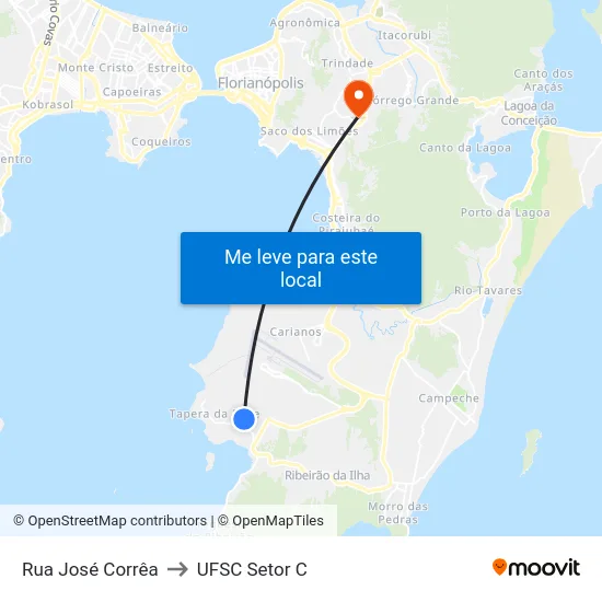 Rua José Corrêa to UFSC Setor C map