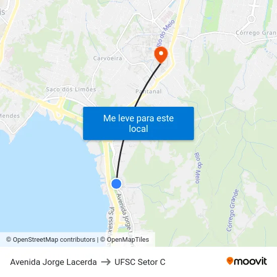 Avenida Jorge Lacerda to UFSC Setor C map