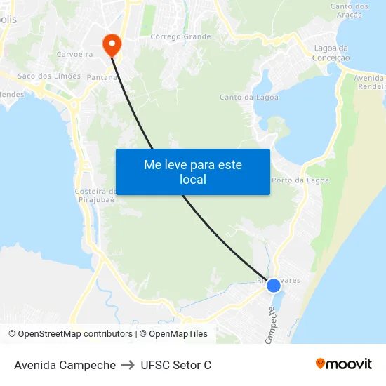 Avenida Campeche to UFSC Setor C map