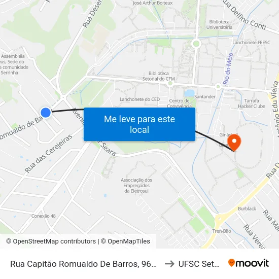 Rua Capitão Romualdo De Barros, 965 / 970 to UFSC Setor C map