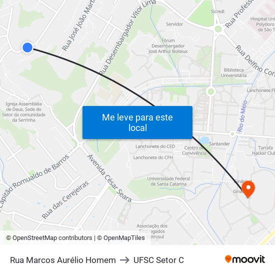 Rua Marcos Aurélio Homem to UFSC Setor C map