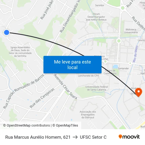 Rua Marcus Aurélio Homem, 621 to UFSC Setor C map