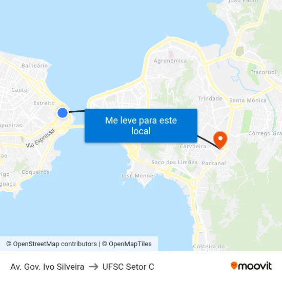 Av. Gov. Ivo Silveira to UFSC Setor C map