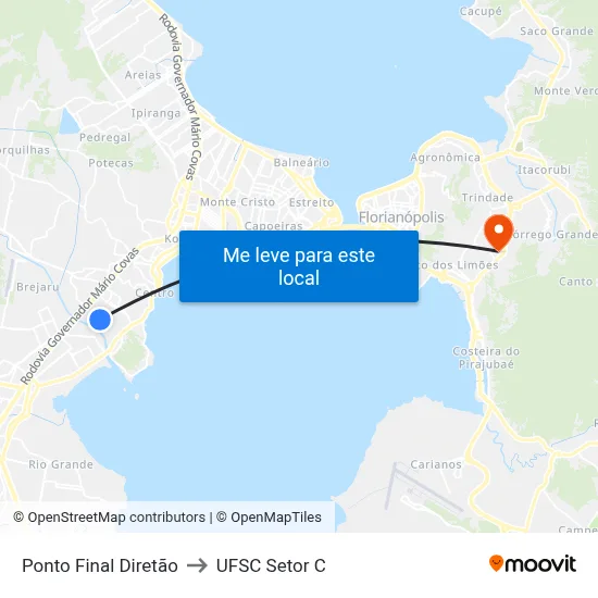 Ponto Final Diretão to UFSC Setor C map