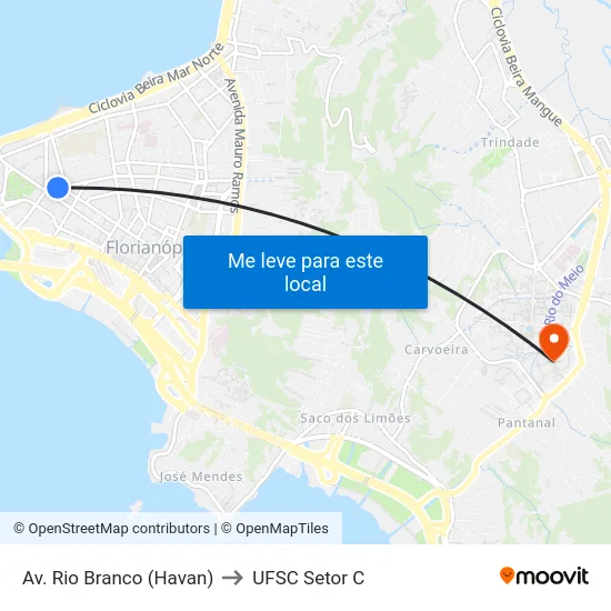 Avenida Rio Branco to UFSC Setor C map