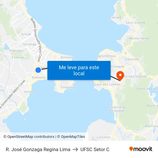 R. José Gonzaga Regina Lima to UFSC Setor C map
