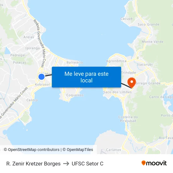 R. Zenir Kretzer Borges to UFSC Setor C map
