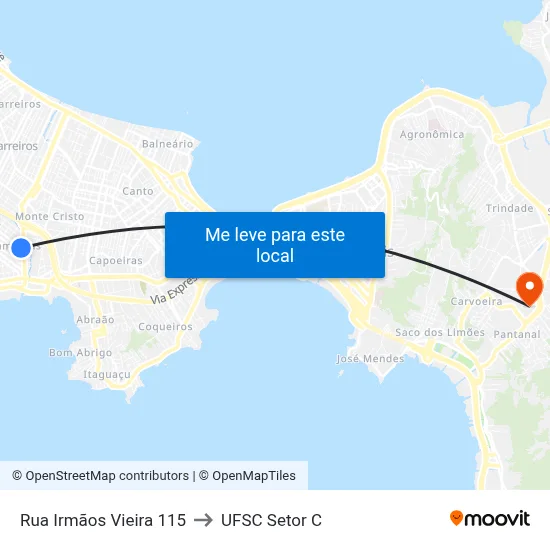 Rua Irmãos Vieira 115 to UFSC Setor C map