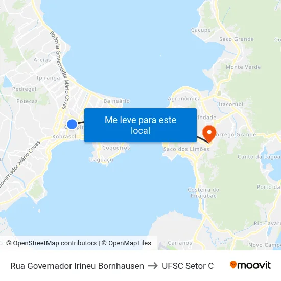 Rua Governador Irineu Bornhausen to UFSC Setor C map