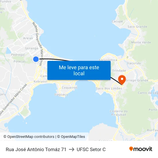 Rua José Antônio Tomáz 71 to UFSC Setor C map