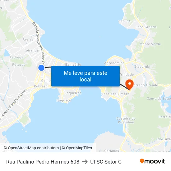 Rua Paulino Pedro Hermes 608 to UFSC Setor C map