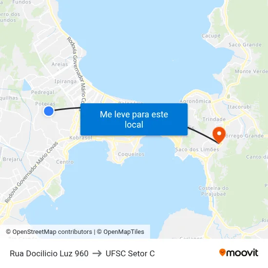 Rua Docilicio Luz 960 to UFSC Setor C map