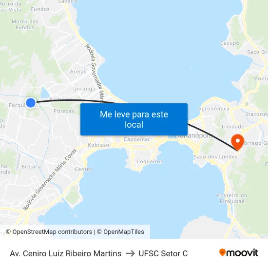 Av. Ceniro Luiz Ribeiro Martins to UFSC Setor C map