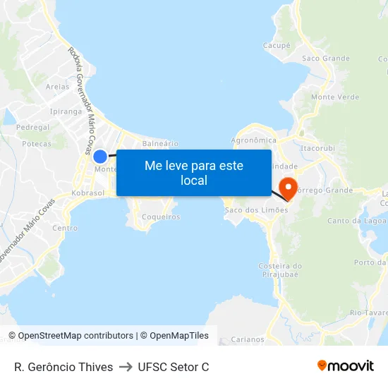 R. Gerôncio Thives to UFSC Setor C map