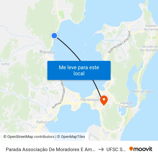 Parada Associação De Moradores E Amigos De São Miguel to UFSC Setor C map
