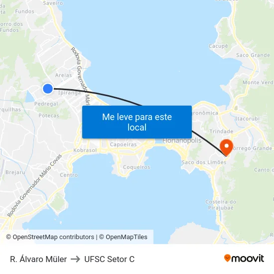 R. Álvaro Müler to UFSC Setor C map