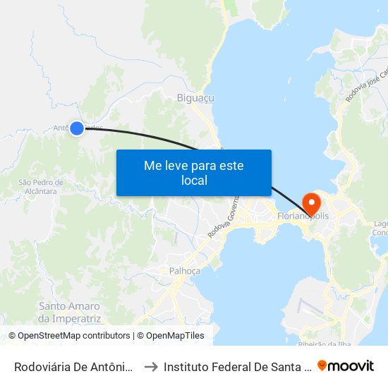 Rodoviária De Antônio Carlos to Instituto Federal De Santa Catarina map