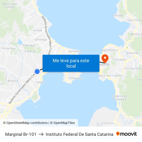 Marginal Br-101 to Instituto Federal De Santa Catarina map