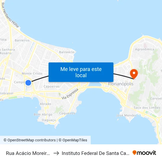 Rua Acácio Moreira, 93 to Instituto Federal De Santa Catarina map