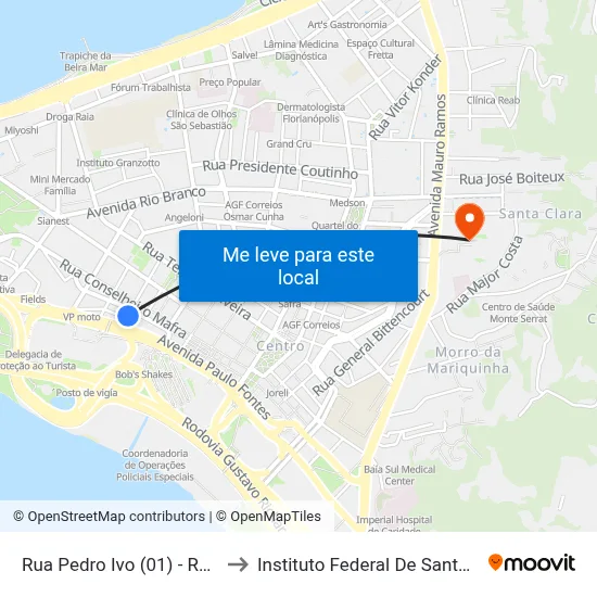 Rua Pedro Ivo (01) - Rodoviária to Instituto Federal De Santa Catarina map