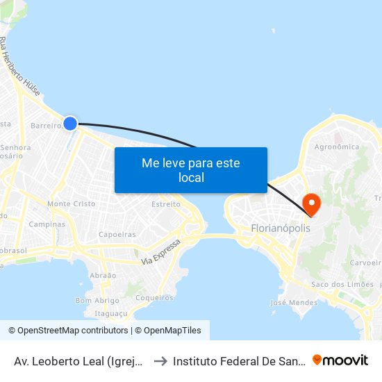 Av. Leoberto Leal (Igreja Universal) to Instituto Federal De Santa Catarina map