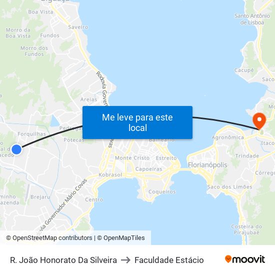 R. João Honorato Da Silveira to Faculdade Estácio map