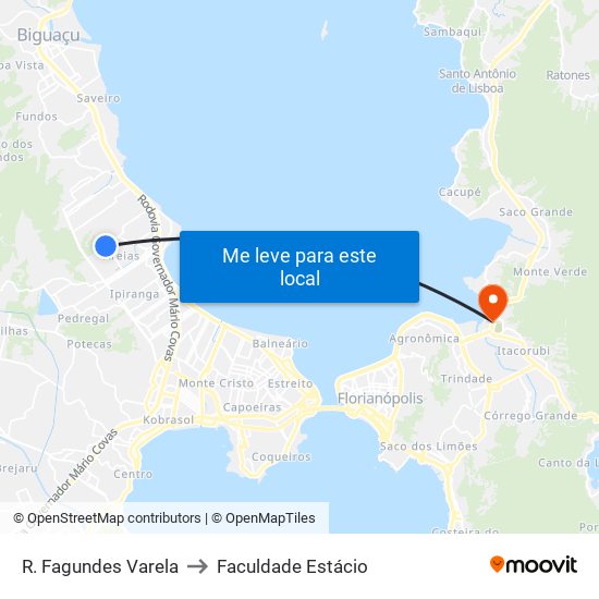 R. Fagundes Varela to Faculdade Estácio map