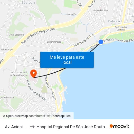Av. Acioni Souza Filho to Hospital Regional De São José Doutor Homero De Miranda Gomes map