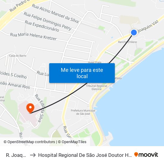 R. Joaquim Vaz to Hospital Regional De São José Doutor Homero De Miranda Gomes map