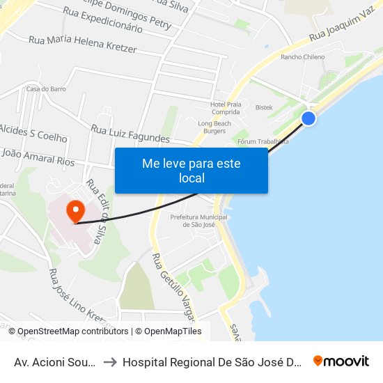 Av. Acioni Souza Filho (Bistek) to Hospital Regional De São José Doutor Homero De Miranda Gomes map