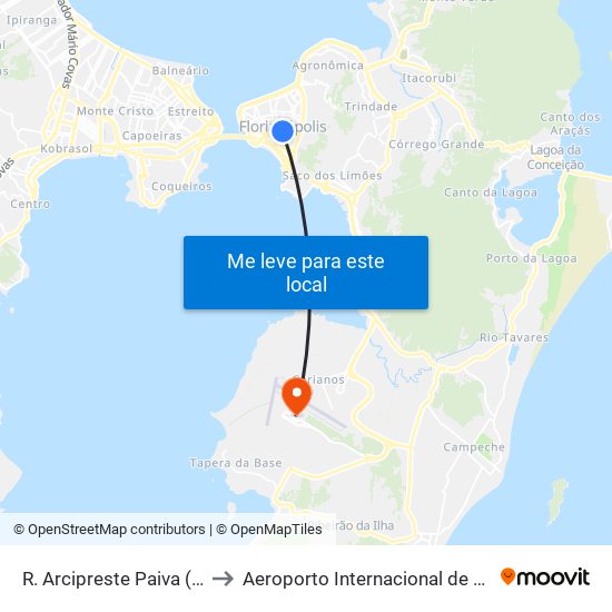 R. Arcipreste Paiva (Catedral) to Aeroporto Internacional de Florianópolis map