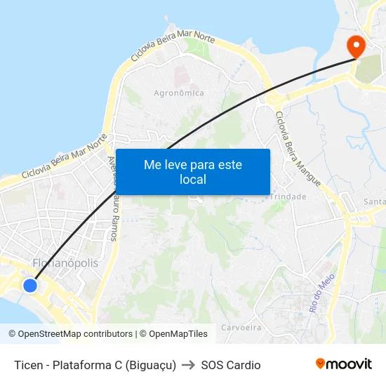 Ticen - Plataforma C (Biguaçu) to SOS Cardio map