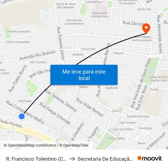 R. Francisco Tolentino (Casas D'Água) to Secretaria De Educação A Distância map