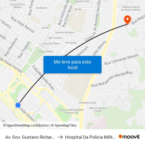 Av. Gov. Gustavo Richard (Centro De Convenções) to Hospital Da Policia Militar Comandante Lara Ribas map