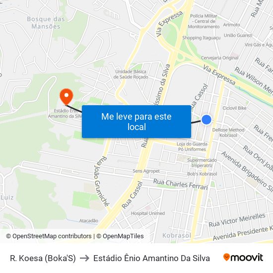 R. Koesa (Boka'S) to Estádio Ênio Amantino Da Silva map