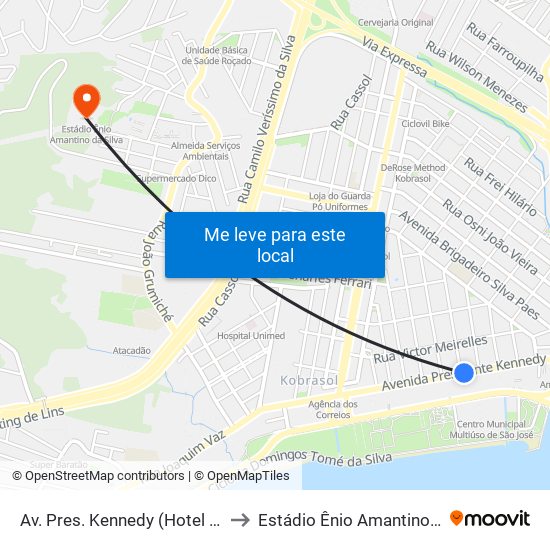 Av. Pres. Kennedy (Hotel Kennedy) to Estádio Ênio Amantino Da Silva map