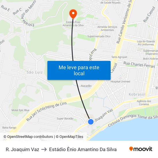 R. Joaquim Vaz to Estádio Ênio Amantino Da Silva map