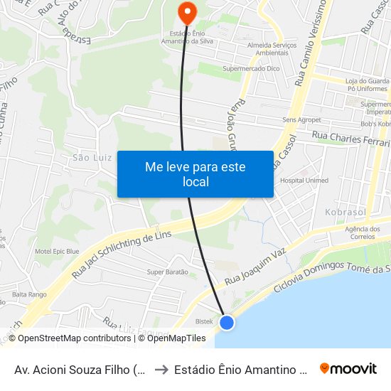 Av. Acioni Souza Filho (Bistek) to Estádio Ênio Amantino Da Silva map