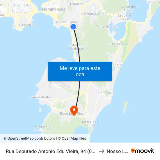Rua Deputado Antônio Edu Vieira, 94 (001) to Nosso Lar map