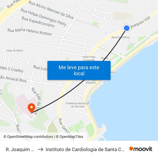R. Joaquim Vaz to Instituto de Cardiologia de Santa Catarina map