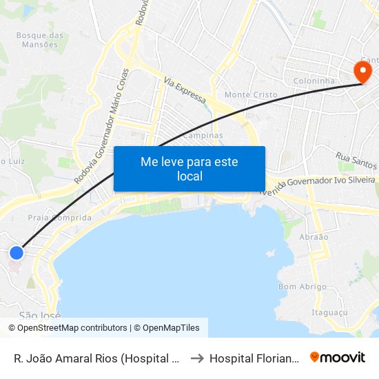 R. João Amaral Rios (Hospital Regional) to Hospital Florianópolis map