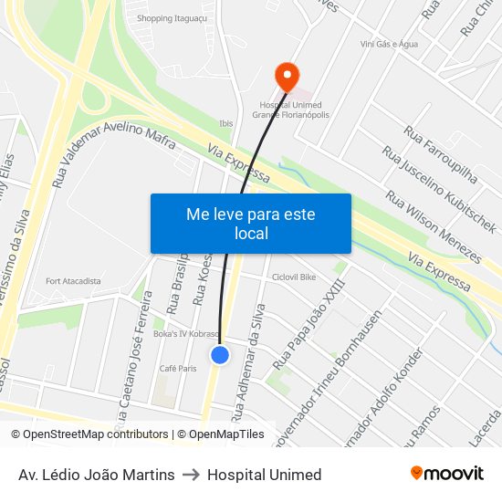 Av. Lédio João Martins to Hospital Unimed map