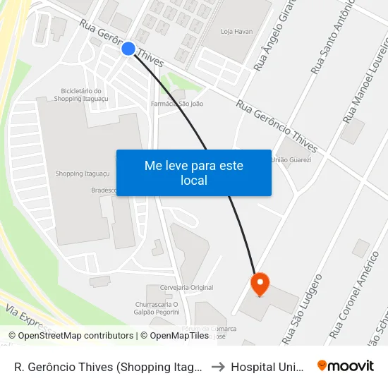 R. Gerôncio Thives (Shopping Itaguaçu) to Hospital Unimed map