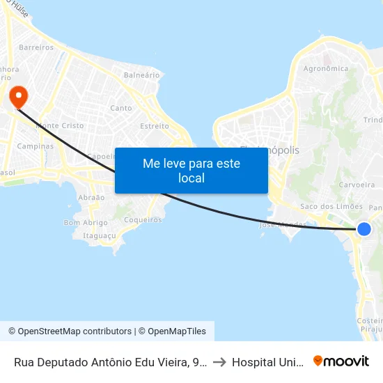 Rua Deputado Antônio Edu Vieira, 94 (001) to Hospital Unimed map