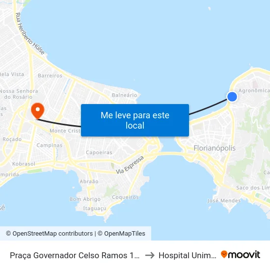 Praça Governador Celso Ramos 1120 to Hospital Unimed map