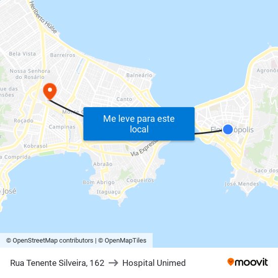 Rua Tenente Silveira, 162 to Hospital Unimed map