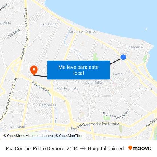 Rua Coronel Pedro Demoro, 2104 to Hospital Unimed map